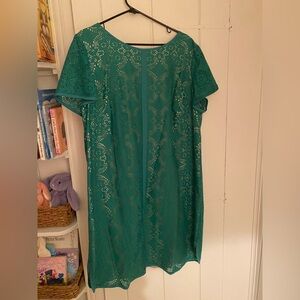 Adrianna Papell Teal Eyelet Lace Shift Dress